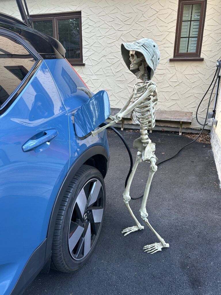 Mr. Bones Charging the Volvo