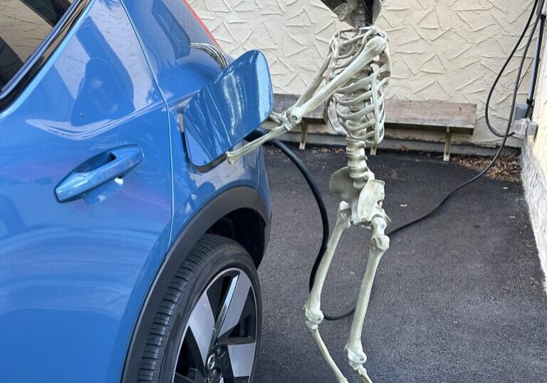 Mr. Bones Charging the Volvo